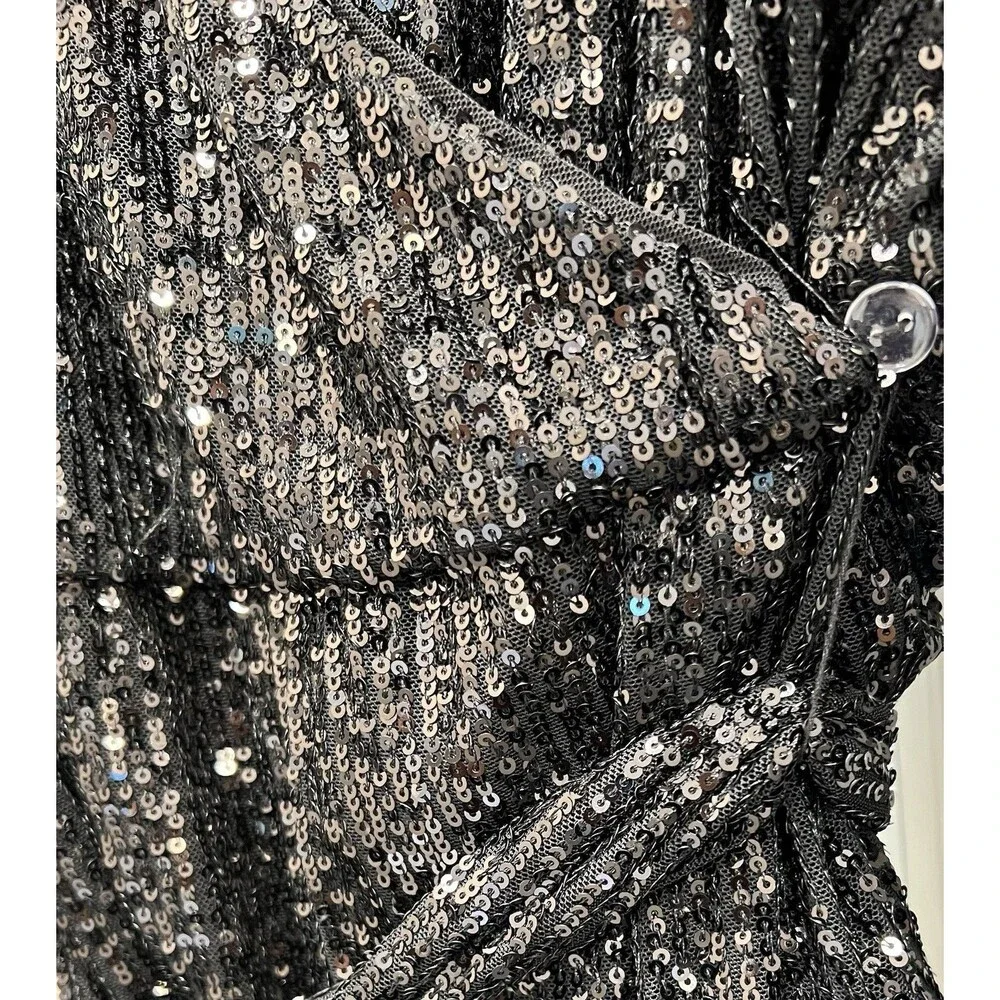Free People Christa Sequin Long Sleeve Wrap Romper Black Size Lg Party Holiday